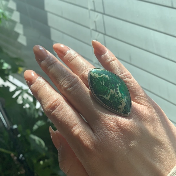 **SOLD** Moss Agate Stone Sterling Silver Ring - Picture 2 of 9
